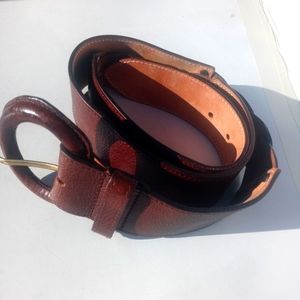 FURLA V. B. Brown Tan Leather Braided Woven Belt Buckle 42” Womens Made Italy